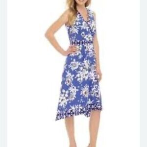 Chris McLaughlin Chic Asymmetrical Blue Floral Dress